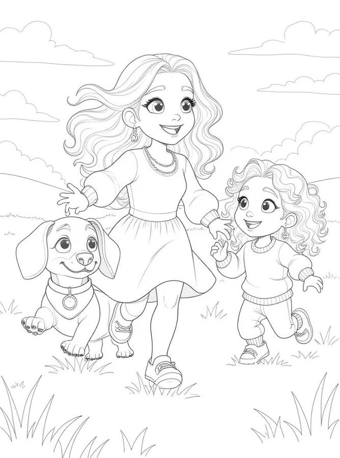 Trio In Field Coloring Page