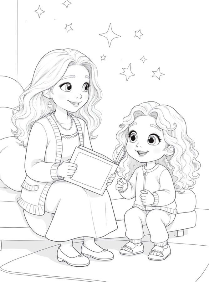 Auntie Kora and Renley Reading Coloring Page
