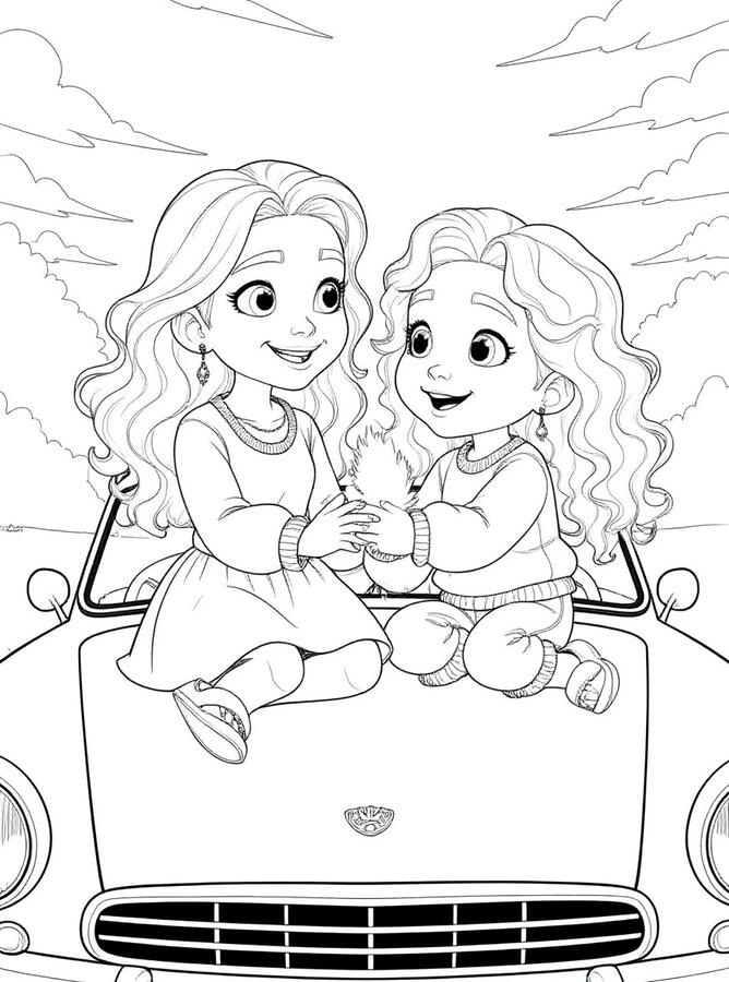 Auntie Kora and Renley on Car Coloring Page